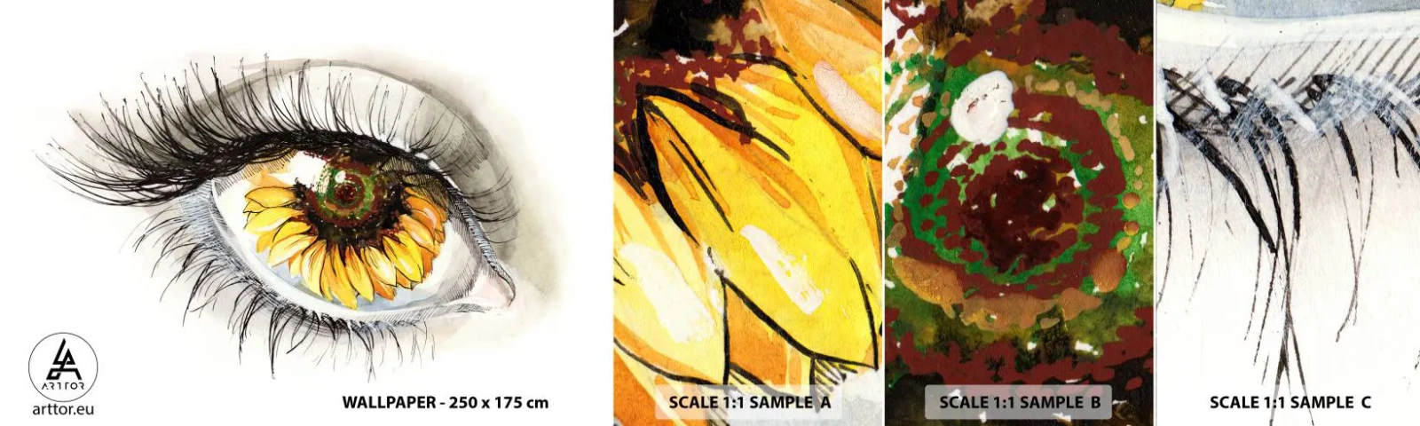 Provbit av självhäftande fototapet Deluxe Sticker - Blick het som sommar - Abstraktion, Grafik, Öga - 100x30 cm