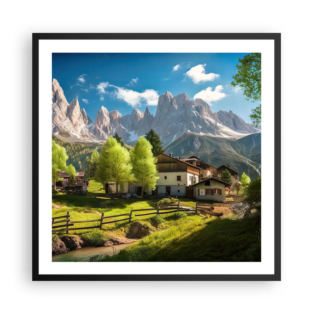 Affisch i svart ram - Alpin idyll - 60x60 cm