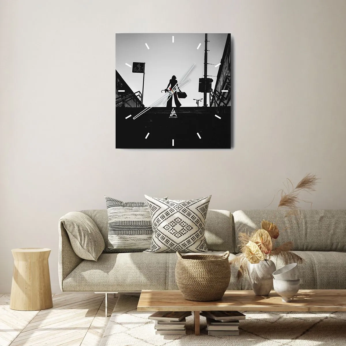 Väggklocka - Klocka på glas - Stadsvandring - 30x30 cm