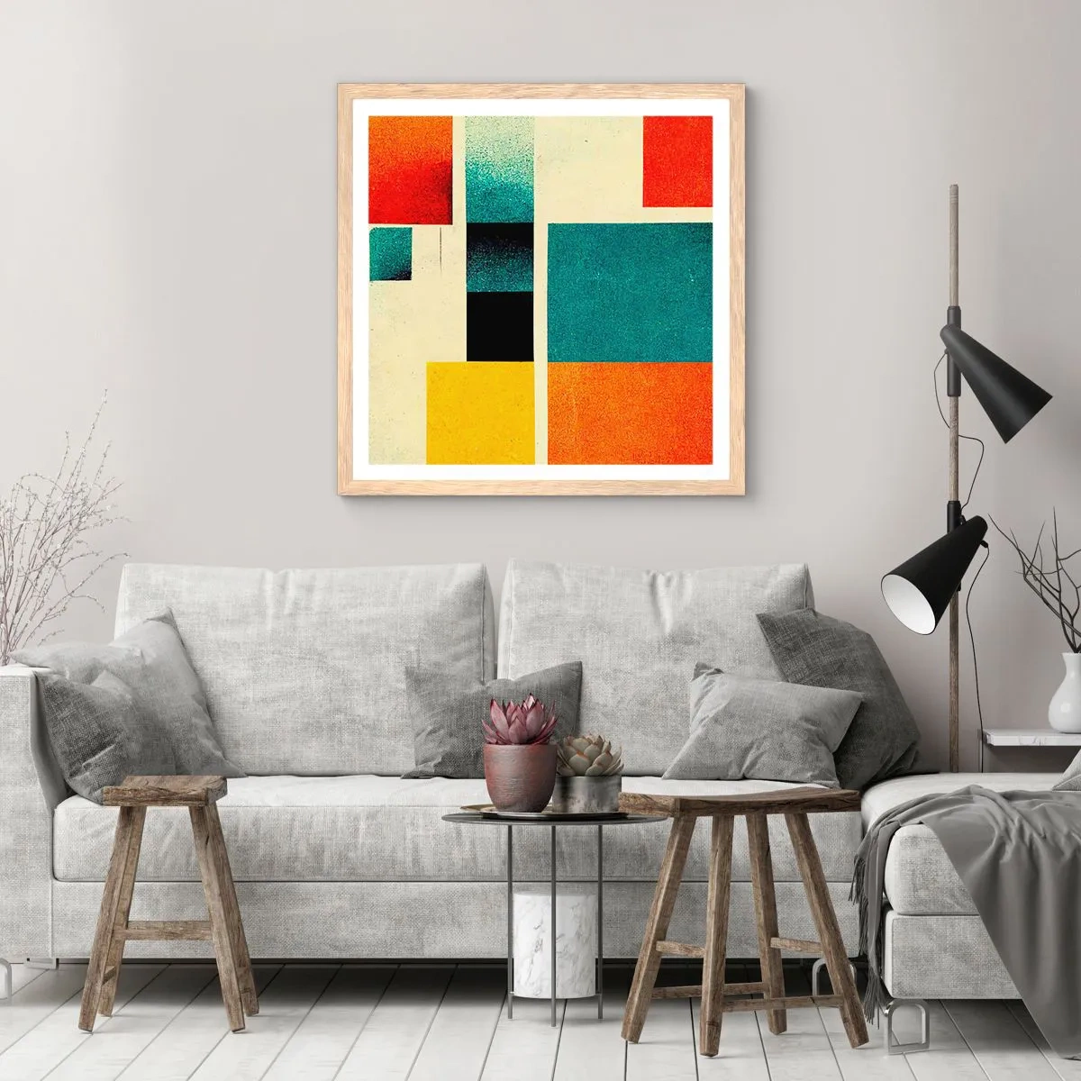 Affisch i ram av ljusek - Geometrisk abstraktion - bra energi - 50x50 cm