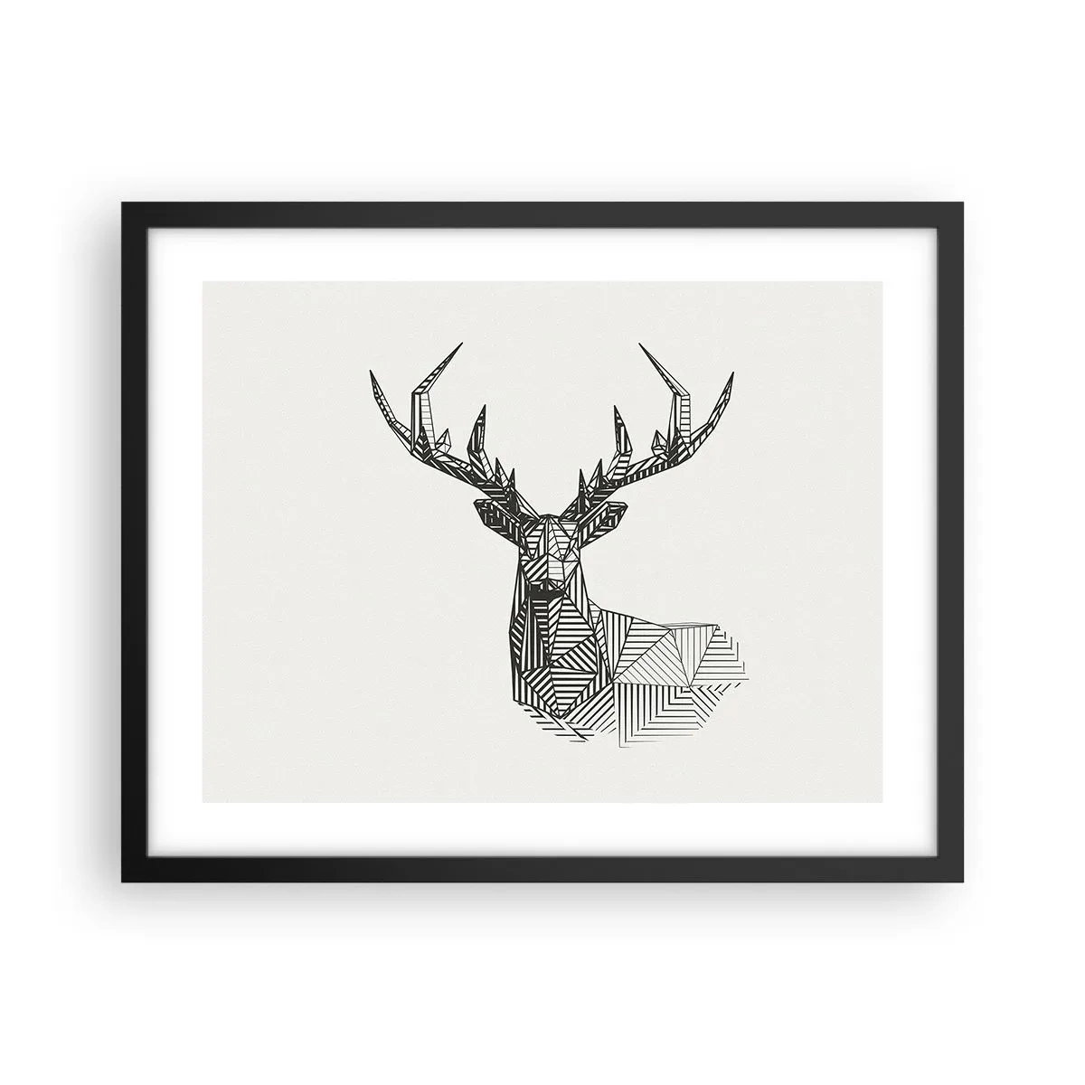Affisch i svart ram - Hjort i kubistisk stil - 50x40 cm
