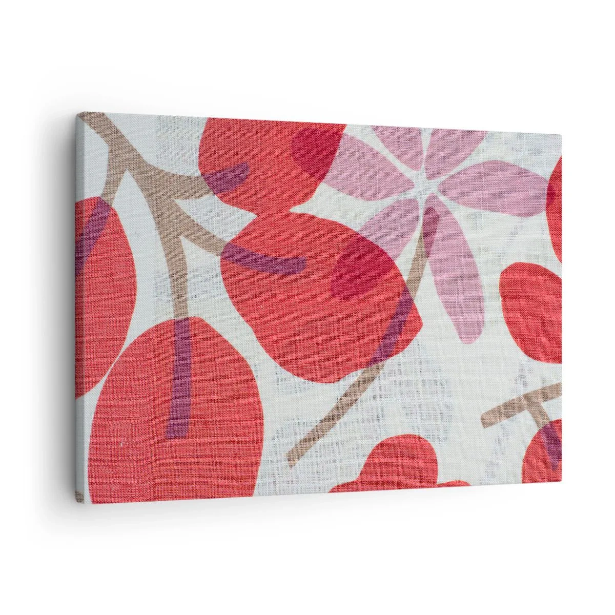Canvastavla - Bild på duk - Blommor och blad i nyanser av rött och rosa - 70x50cm - Blomsterkomposition i rosa - Modern väggdekoration för vardagsrum och sovrum ARTTOR