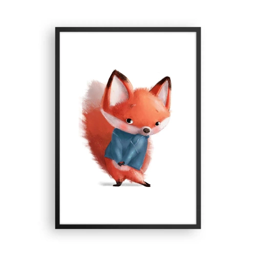 Affisch i svart ram - En charmig röd räv i en blå tröja - 50x70cm - Ser jag bra ut? - Modern väggdekoration för vardagsrum och sovrum ARTTOR