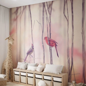 Fototapet Standard Eco - Rosa skogens saga - Fågel, Natur, Skog - 300x210 cm