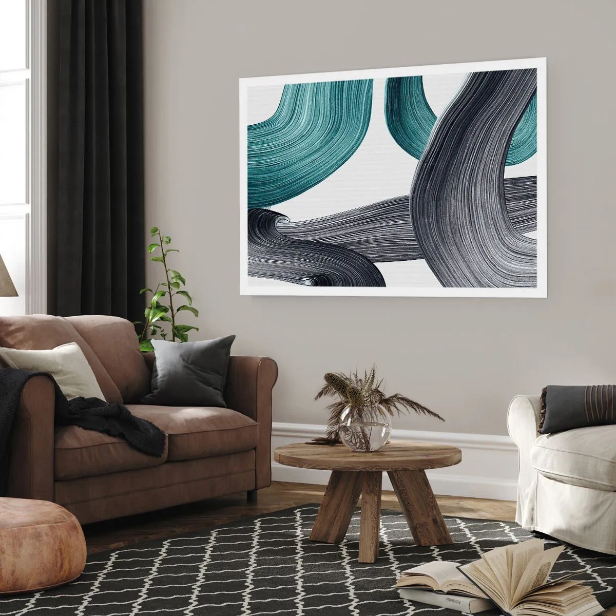 Affisch - Smaragd och svarta spår - 100x70 cm