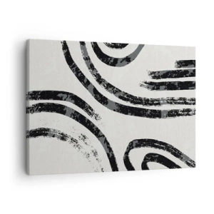 Canvastavla - Bild på duk - Svartvita abstrakta linjer på en ljus bakgrund - 70x50cm - Halvstoppad - Modern väggdekoration för vardagsrum och sovrum ARTTOR