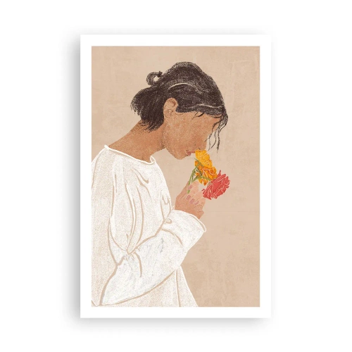 Affisch - Flicka och blommor - 61x91 cm