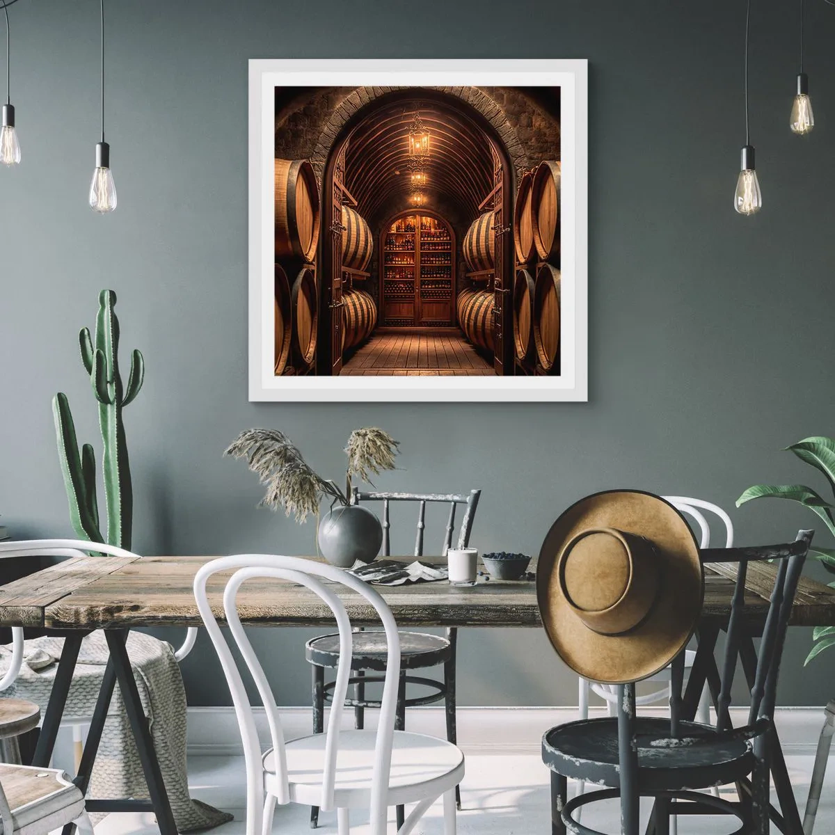 Affisch i vit ram - Stämningsfull källare - 40x40 cm