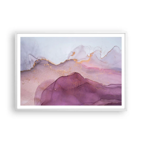 Affisch i vit ram - Lila och violett vågor - 100x70 cm