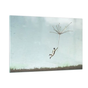 Glastavla - Bild på glas - Drakar, maskrosor, vind - 120x80 cm