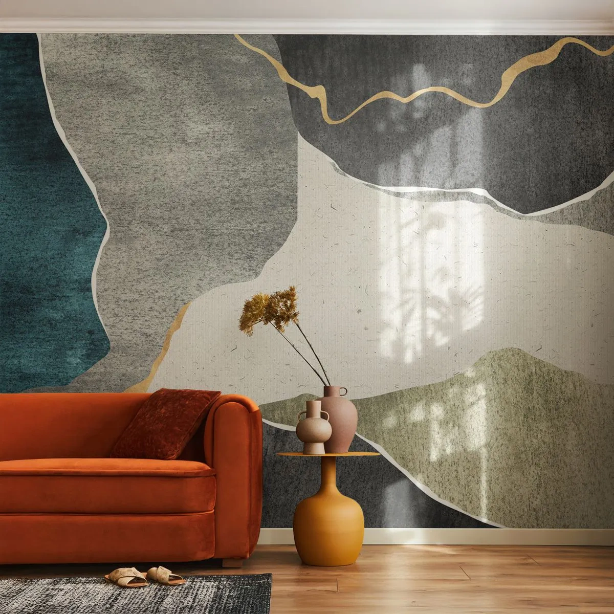 Fototapet Standard Eco - Mosaikkomposition med en guldtråd - Abstraktionism, Art déco, Bit - 150x105 cm