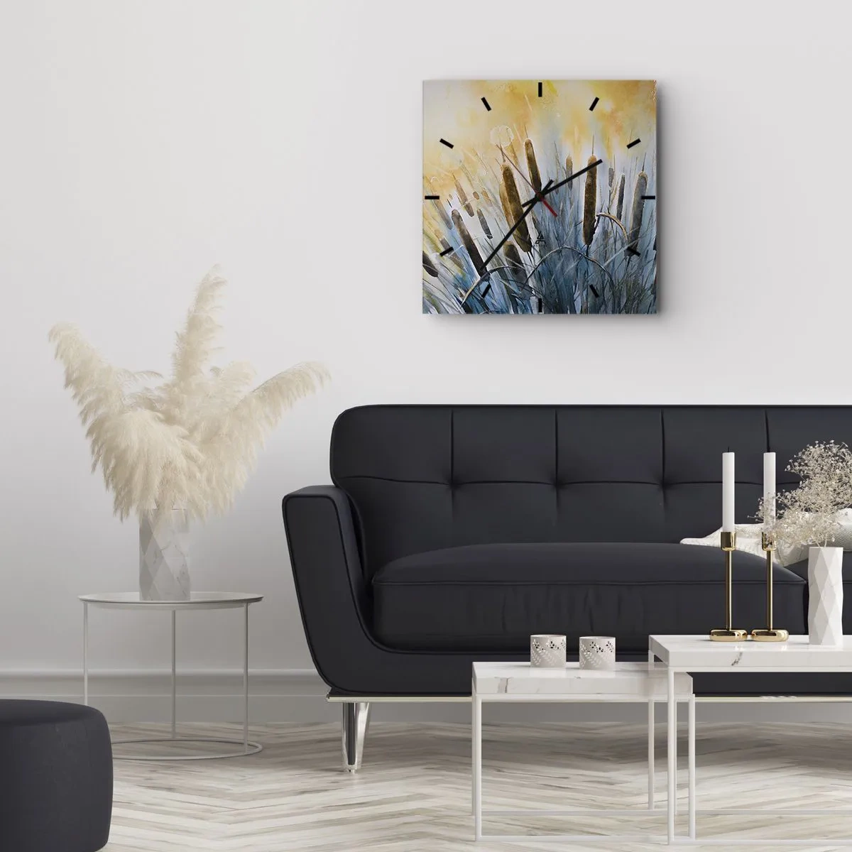 Väggklocka - Klocka på glas - Vattnets kyla, solens hetta - 40x40 cm