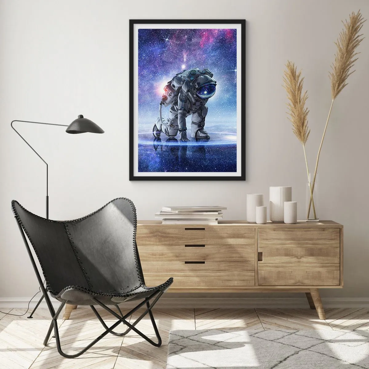 Affisch i svart ram - Astronaut mot bakgrund av yttre rymden - 50x70cm - Stjärnig himmel över mig - Modern väggdekoration för vardagsrum och sovrum ARTTOR