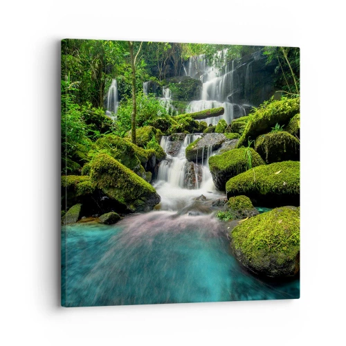 Canvastavla - Bild på duk - Turkos, safir och flytande silver - 30x30 cm