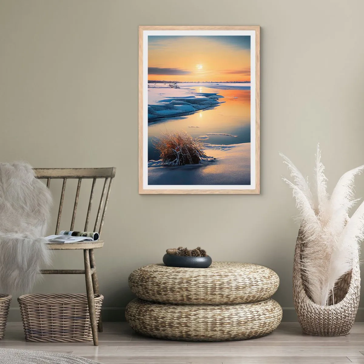 Affisch i ram av ljusek - Vintersolnedgång - 50x70 cm