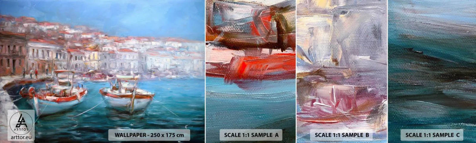 Provbit av självhäftande fototapet Deluxe Sticker - Italiensk vik - Hamnstad, Arkitektur, Grekland - 100x30 cm