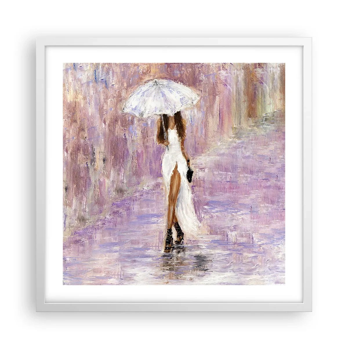 Affisch i vit ram - Under lila regn - 50x50 cm