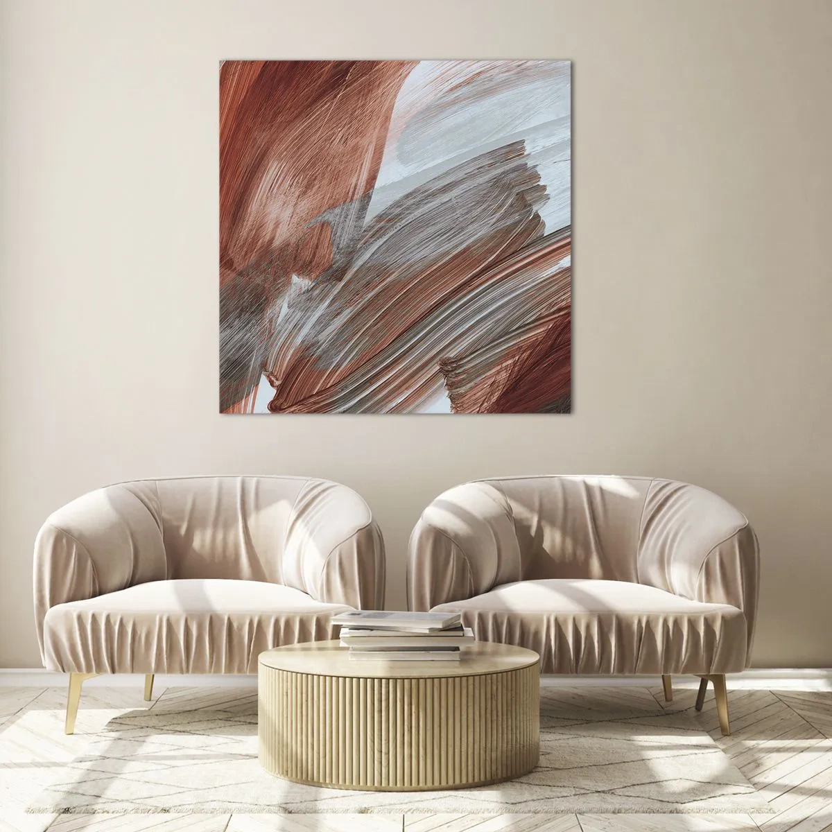 Glastavla - Bild på glas - Höst- och blåsig abstraktion - 70x70 cm