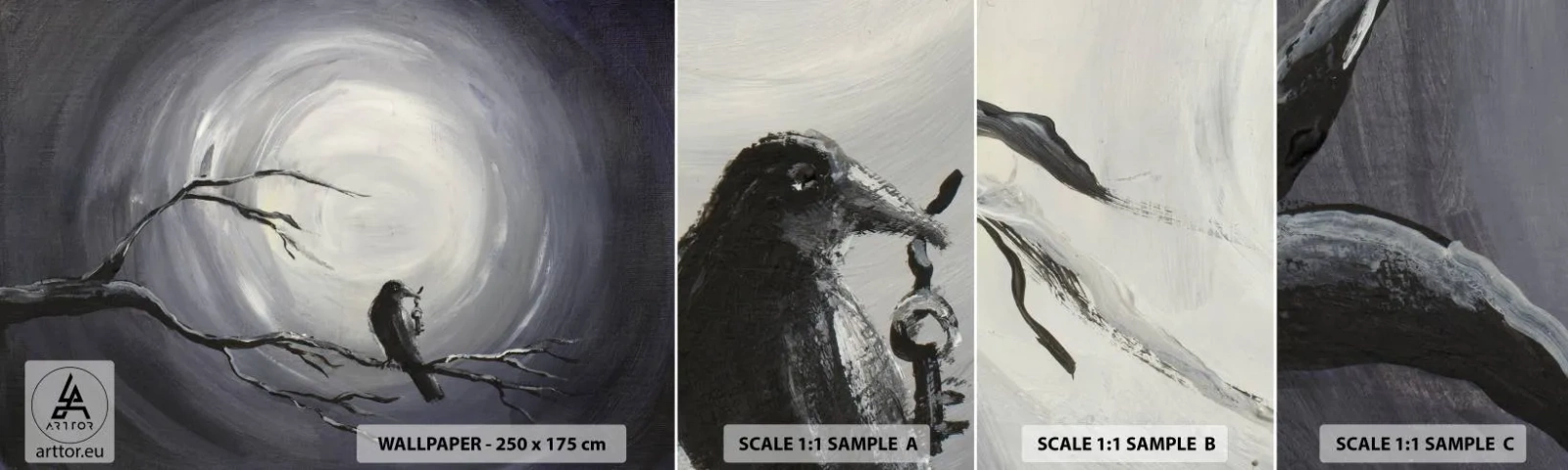 Fototapet Prov Standard Eco - Nyckeln till nattens hemlighet - Abstraktion, Gala, Fågel - 100x30 cm