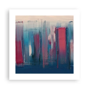 Affisch - Vertikal komposition i blått och rött - 40x40 cm