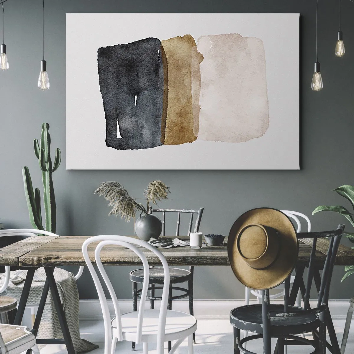 Canvastavla - Bild på duk - En minimalistisk komposition av tre rektanglar i jordnära nyanser. - 70x50cm - Komposition av jordens färger - Modern väggdekoration för vardagsrum och sovrum ARTTOR