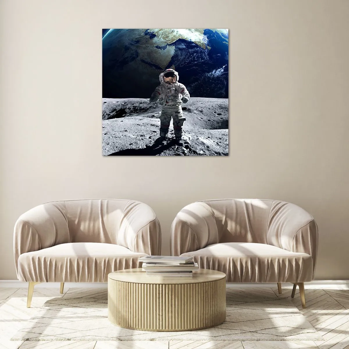 Glastavla - Bild på glas - Hälsningar från månen - 70x70 cm