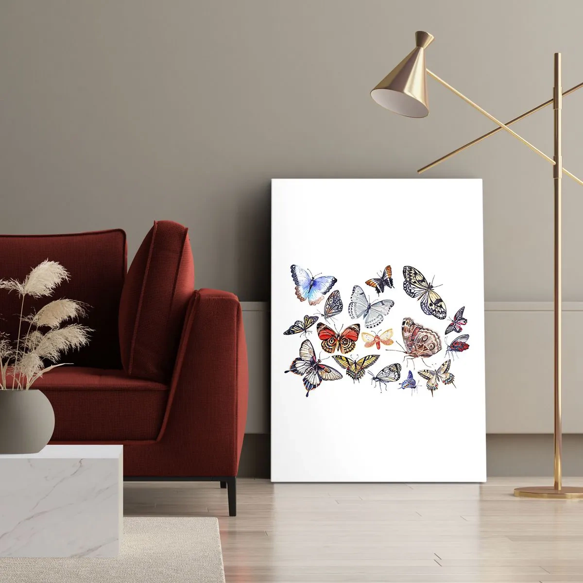 Canvastavla - Bild på duk - Färgglada fjärilar - 70x100 cm