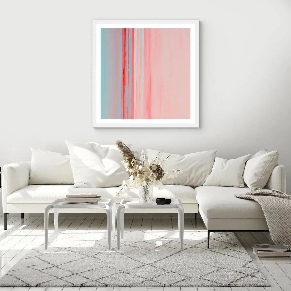 Affisch i vit ram - Abstraktion i gryningen - 60x60 cm