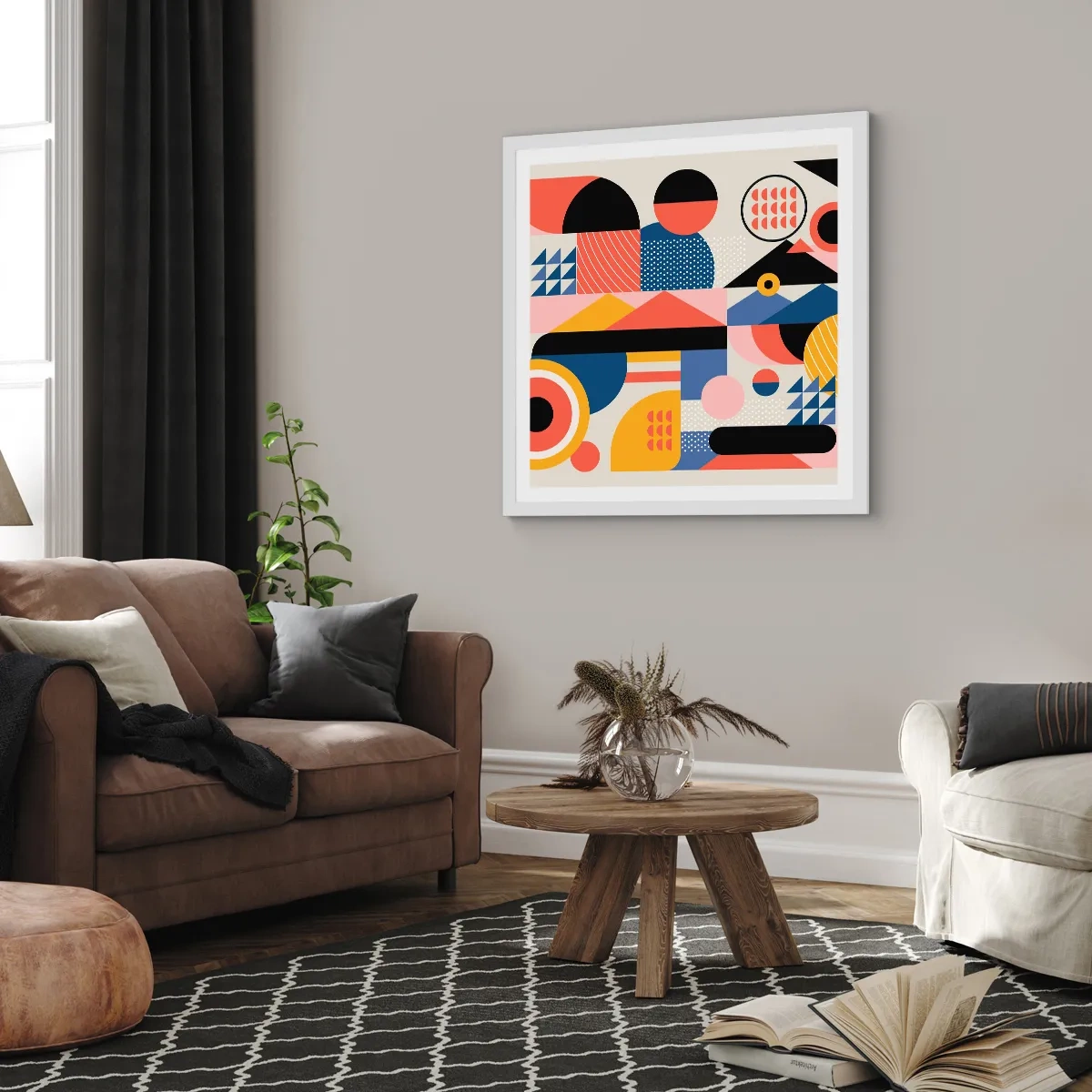 Affisch i vit ram - Komposition: Lek - 60x60 cm