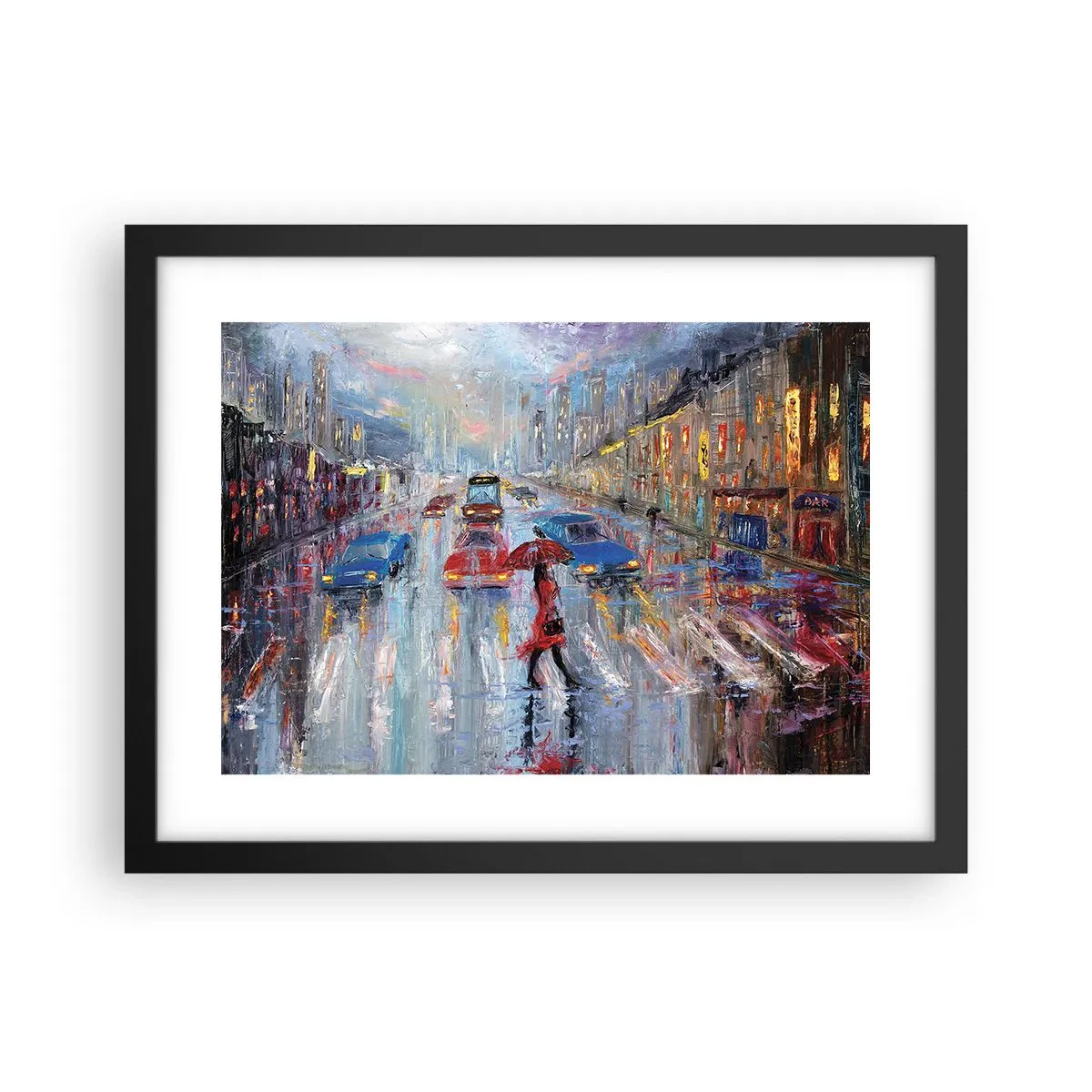 Affisch i svart ram - Regnig eftermiddag i staden - 40x30 cm