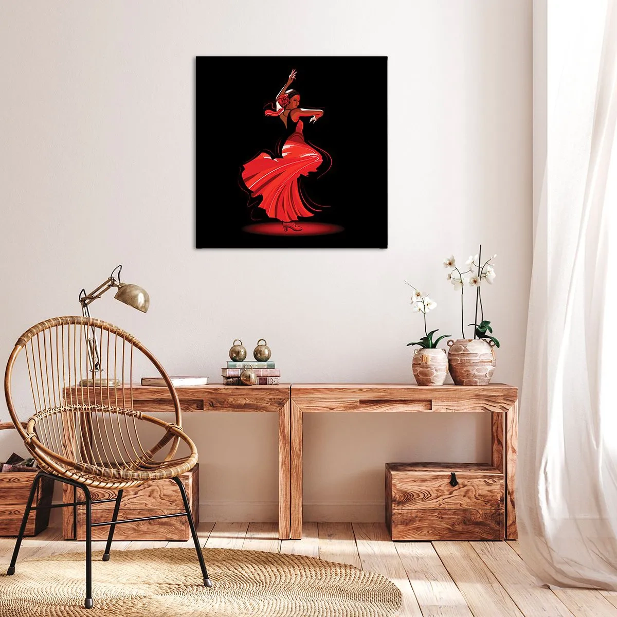 Canvastavla - Bild på duk - Flamencos brinnande anda - 50x50 cm
