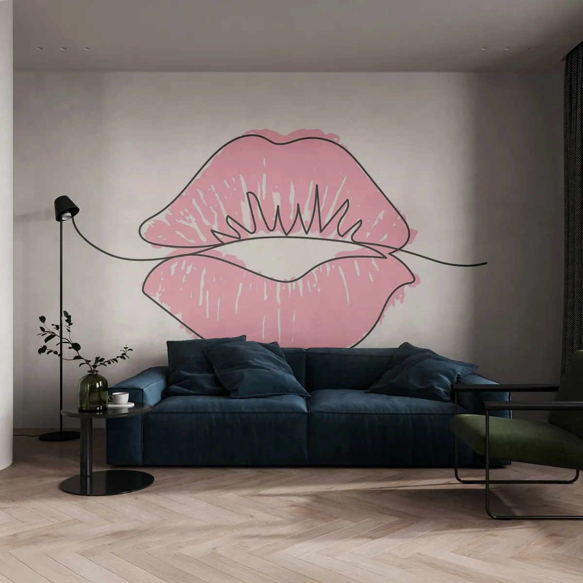 Självhäftande Fototapet Deluxe Sticker - Redo att kyssas? - Grafik, Rosa läppar, Bit - 250x175 cm
