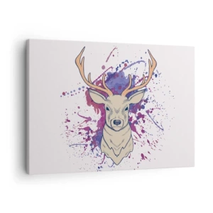 Canvastavla - Bild på duk - Porträtt av en hjort med abstrakta fläckar i bakgrunden - 70x50cm - Mod och balans - Modern väggdekoration för vardagsrum och sovrum ARTTOR