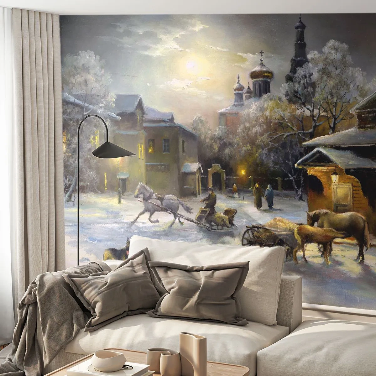 Självhäftande Fototapet Deluxe Sticker - Ryska vinterns magi - Landskap, By, Vinter på landet - 250x175 cm