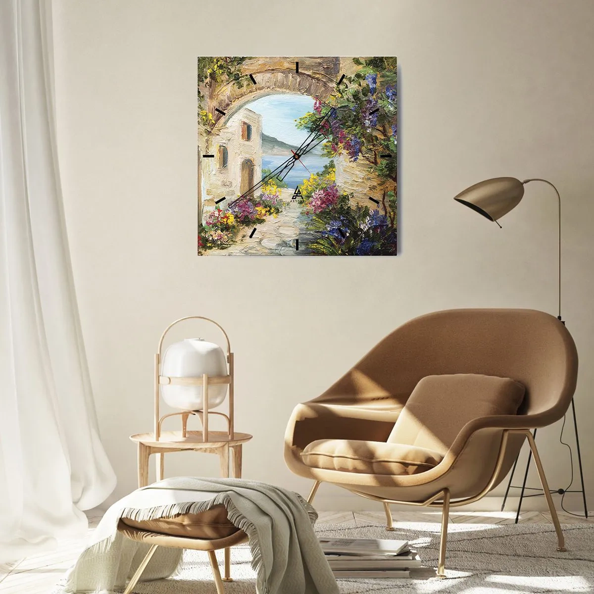 Väggklocka - Klocka på glas - Kustprovinsens charm - 40x40 cm