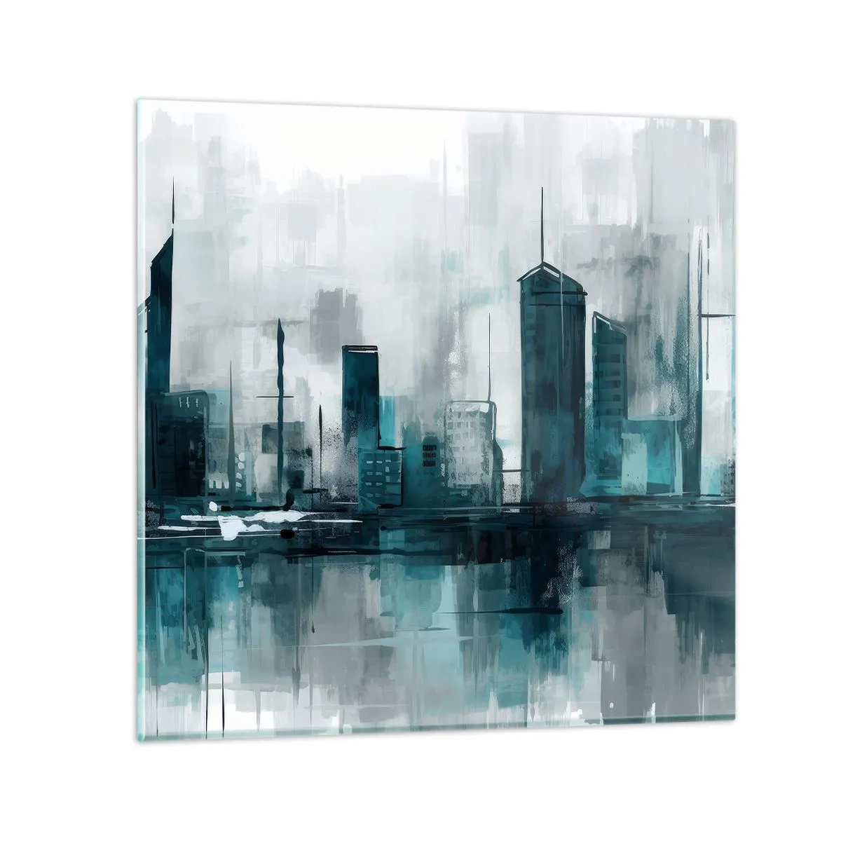 Glastavla - Bild på glas - Regnfärgad stad - 40x40 cm