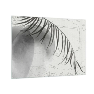 Glastavla - Bild på glas - Svartvit palmbladsskugggrafik - 70x50cm - Den subtila exotismen i naturen - Modern väggdekoration för vardagsrum och sovrum ARTTOR