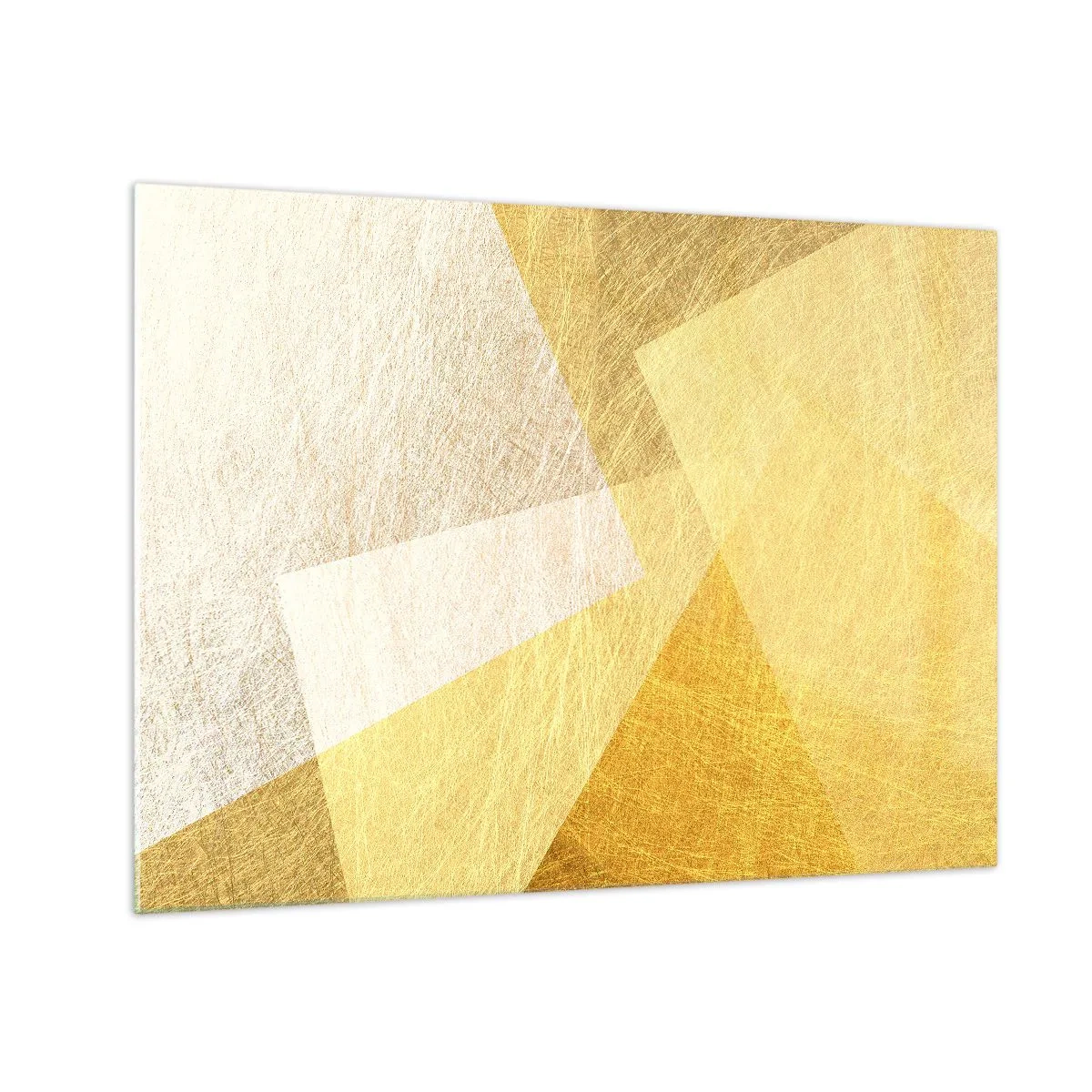 Glastavla - Bild på glas - Gyllene geometriska former med metall och lätt textur - 70x50cm - Geometriskt väder - Modern väggdekoration för vardagsrum och sovrum ARTTOR