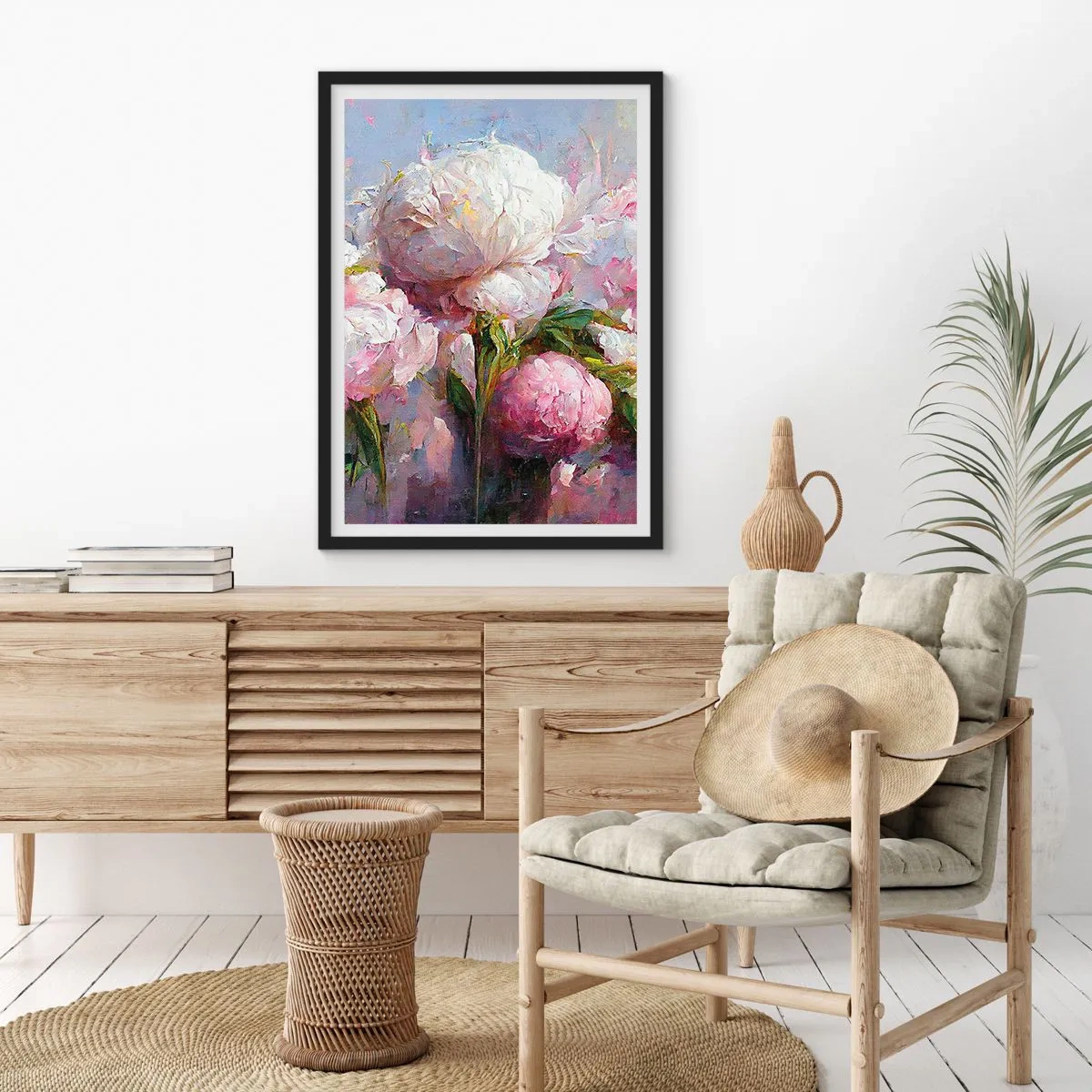Affisch i svart ram - Pioner i en romantisk, målerisk komposition - 50x70cm - En bukett full av liv - Modern väggdekoration för vardagsrum och sovrum ARTTOR