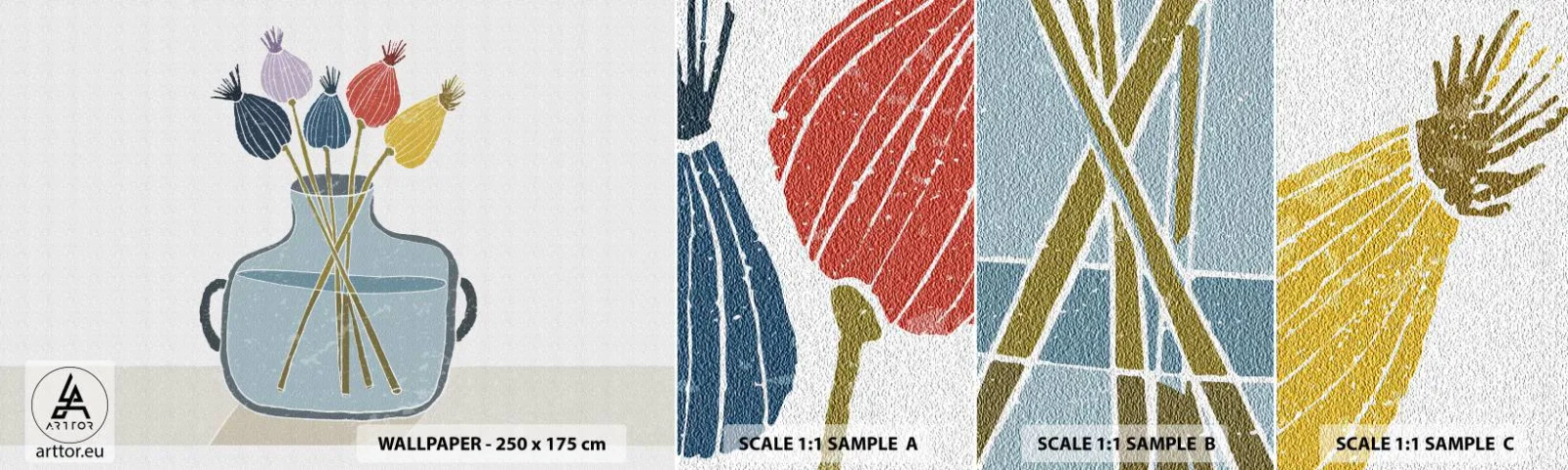 Fototapet Prov Standard Eco - Vallmovas - Blommor, Vas, Minimalism - 100x30 cm