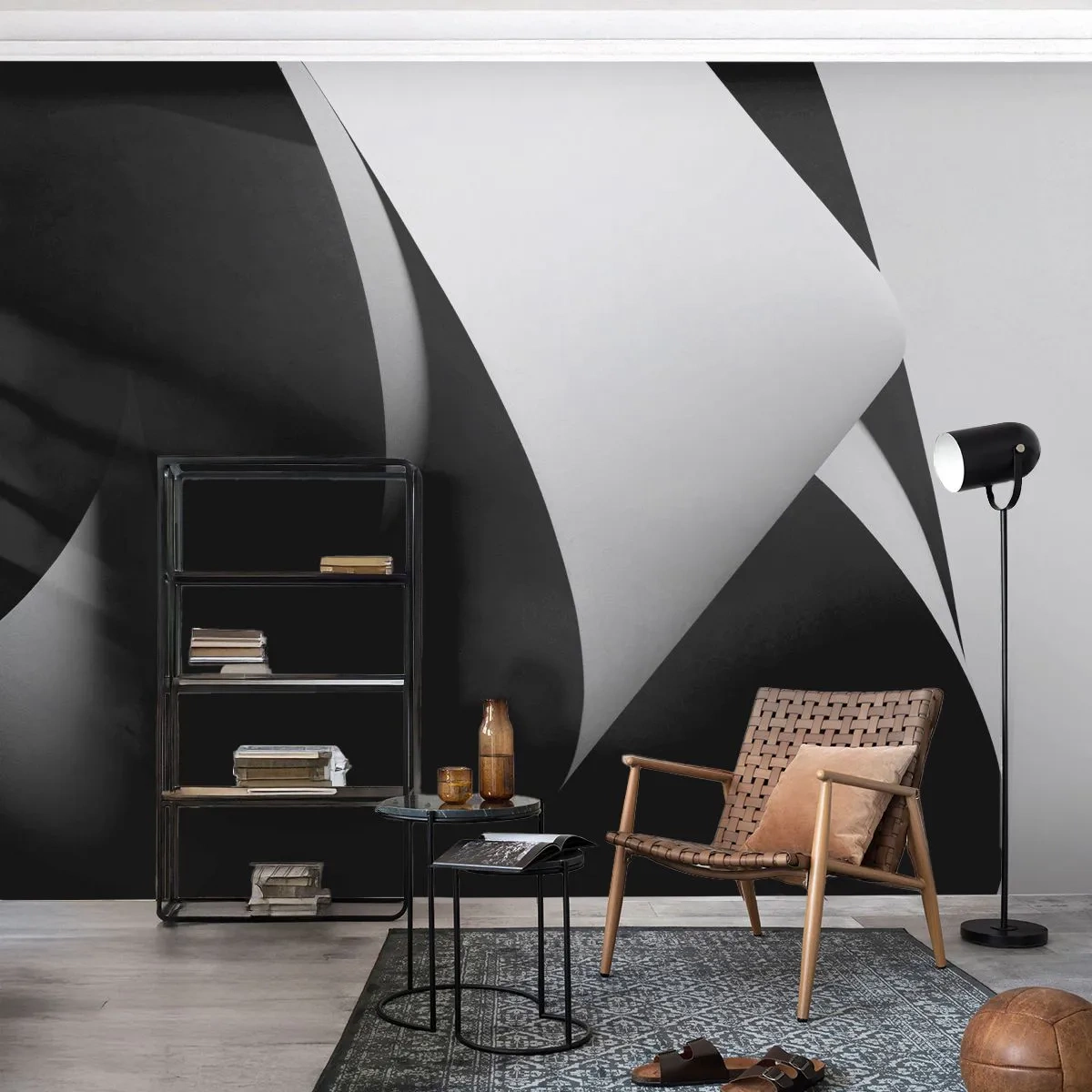 Fototapet Premium Canvas - Ljusplan från skuggornas djup - 3D, Dämpad, Former - 200x140 cm