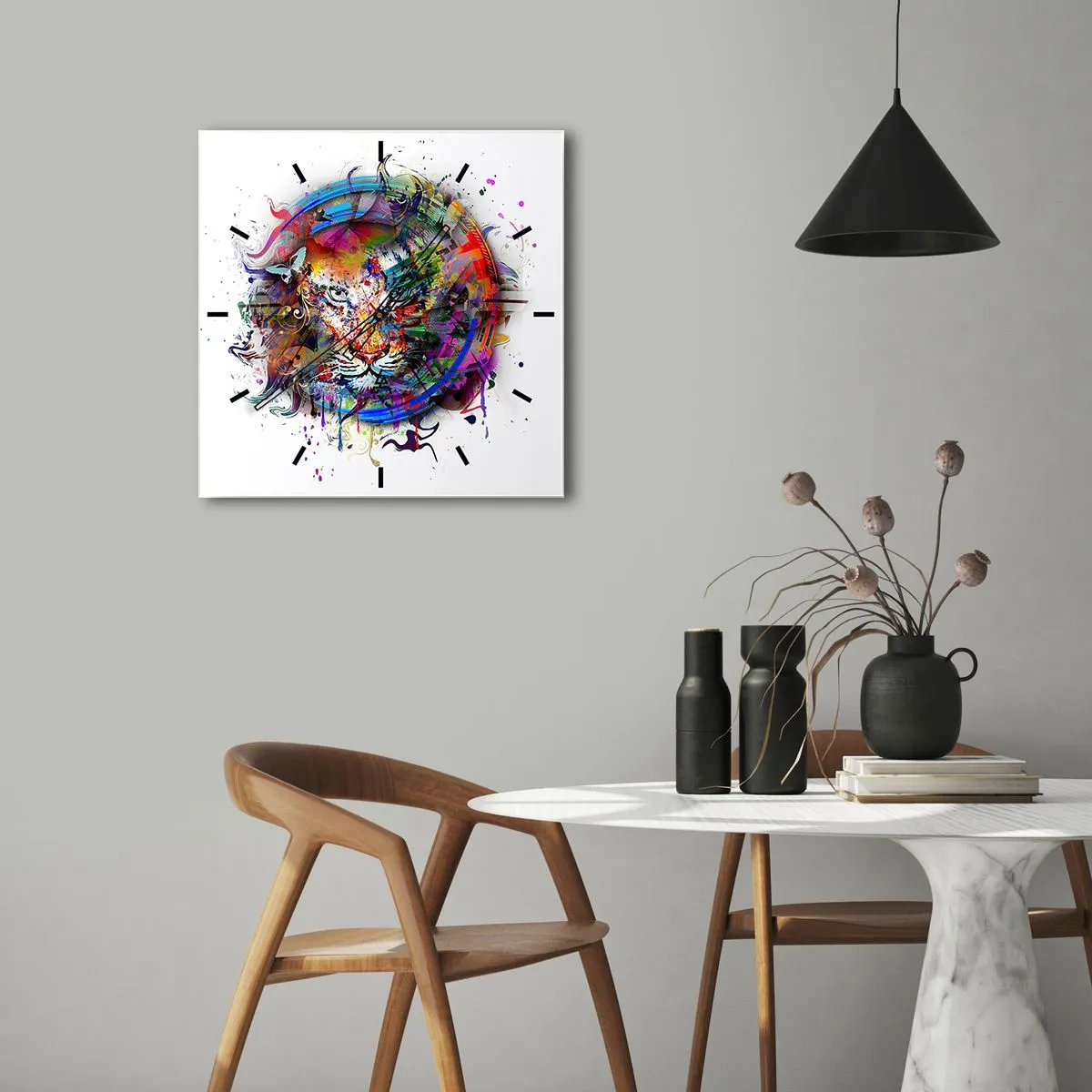 Väggklocka - Klocka på glas - Lurar bakom regnbågen - 30x30 cm