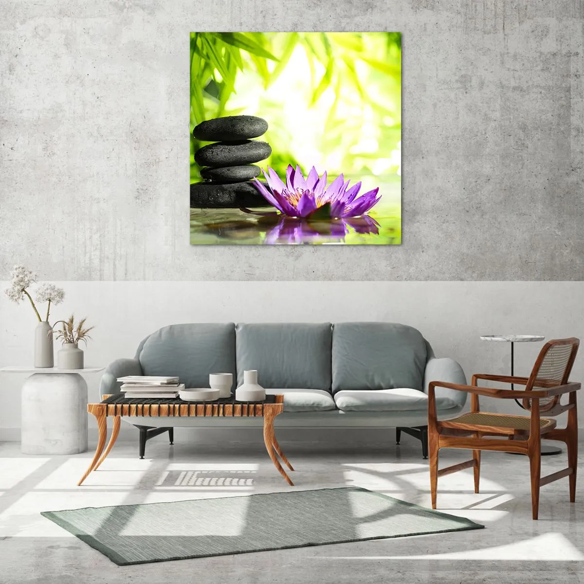 Glastavla - Bild på glas - I en bambushage - 70x70 cm