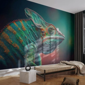 Fototapet Premium Sand - Ser du mig? Inte bra… - Kameleont, Djur, Reptil - 100x70 cm