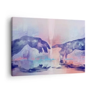 Canvastavla - Bild på duk - Symboliska händer i abstrakta färger, med hänvisning till skapelsetemat - 70x50cm - Den gudomliga gnistan av liv - Modern väggdekoration för vardagsrum och sovrum ARTTOR