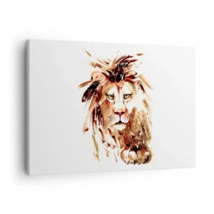 Canvastavla - Bild på duk - Akvarellporträtt av ett lejon med intensiva detaljer - 70x50cm - Styrka och värdighet - Modern väggdekoration för vardagsrum och sovrum ARTTOR