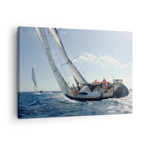 Canvastavla - Bild på duk - Segelkappsegling på öppet hav under blå himmel - 70x50cm - Låt bättre vinna - Modern väggdekoration för vardagsrum och sovrum ARTTOR