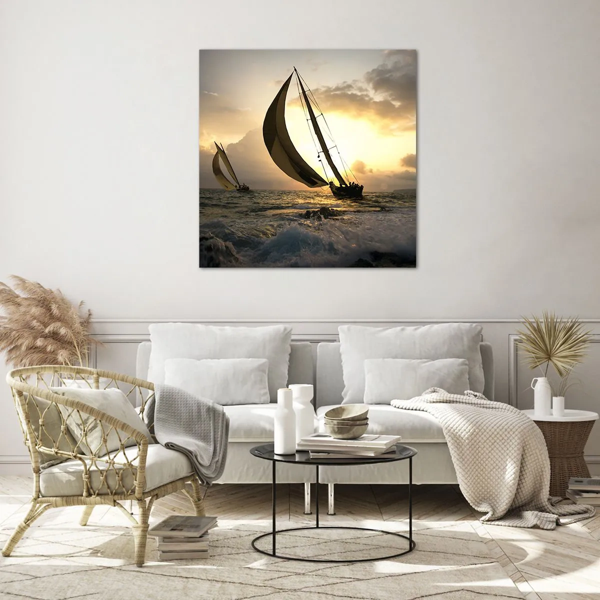 Glastavla - Bild på glas - Med och mot vinden - 70x70 cm