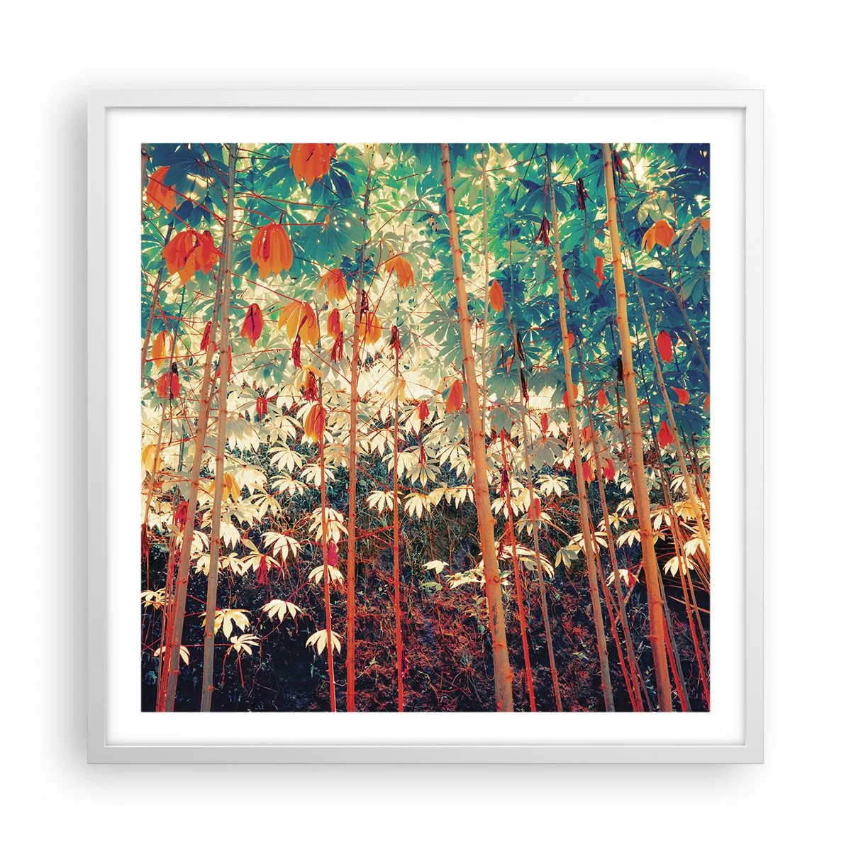 Affisch i vit ram - Lövbladens hemlighetsfulla liv - 60x60 cm