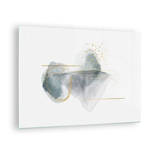 Glastavla - Bild på glas - En abstrakt komposition av grått med guldaccenter - 70x50cm - Om gråhetens och guldets förhållanden - Modern väggdekoration för vardagsrum och sovrum ARTTOR